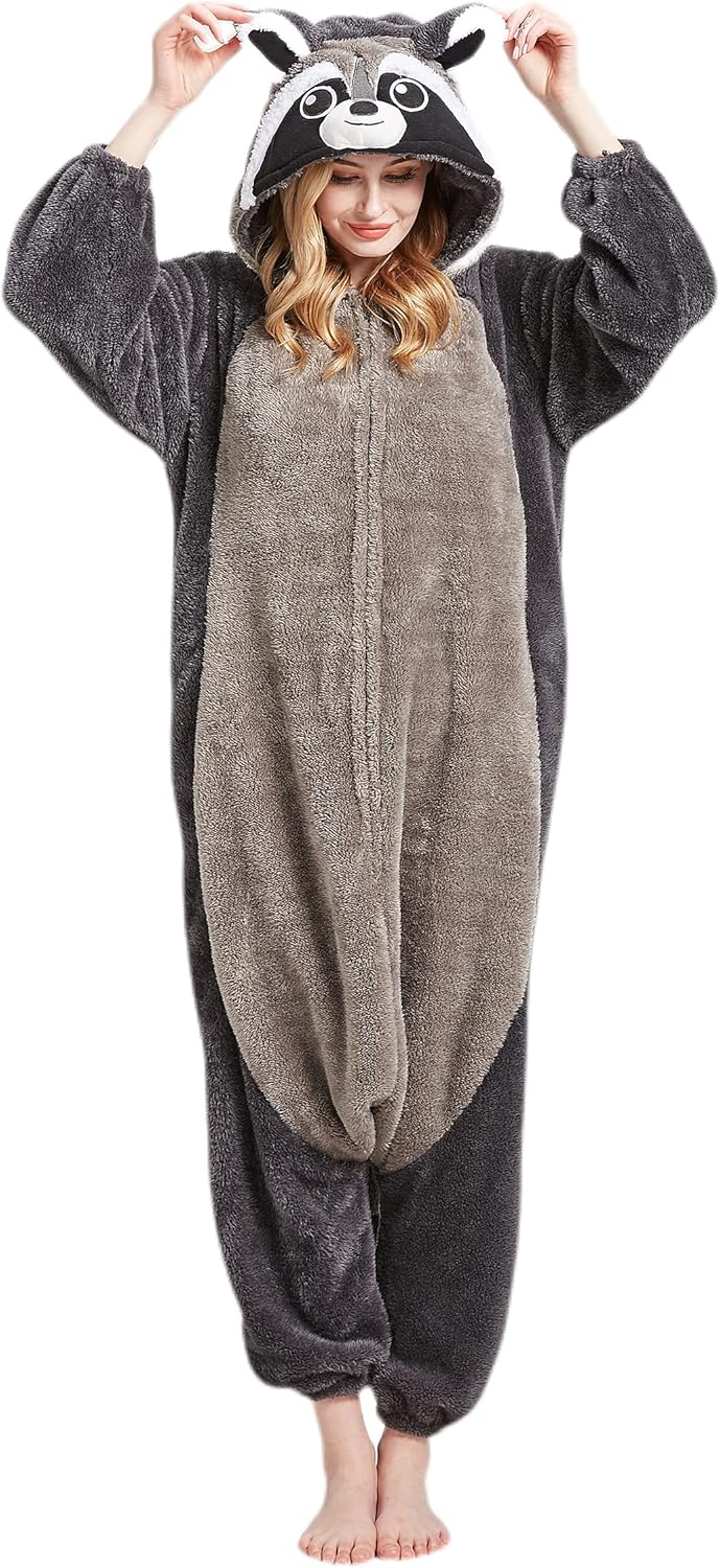 DarkCom Raccoon Onesie Costume for Adults - Cozy Pajamas