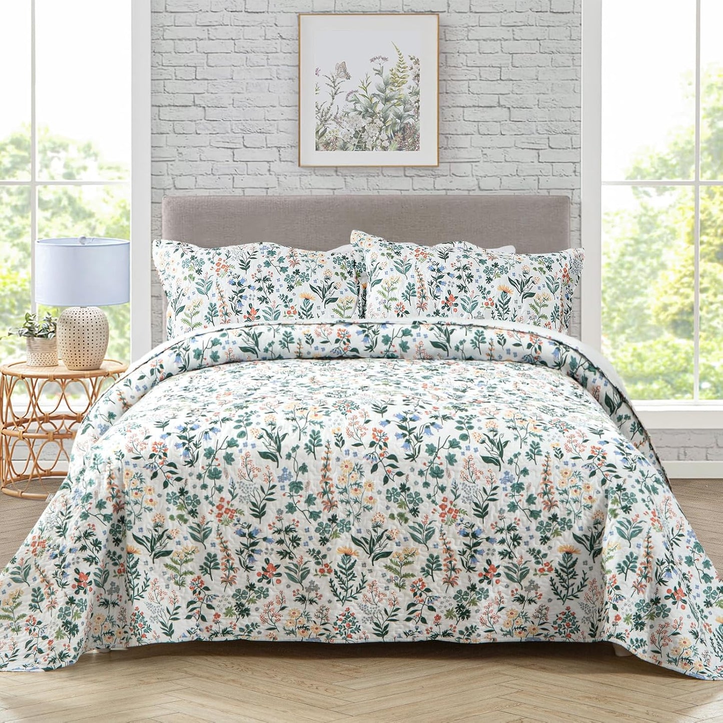 Travan 3-Piece Quilt Set Lightweight Floral Bedspread for Queen