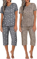 Women's Pajama Set 2 Pack - Soft Short Sleeve V Neck Capri Lounge