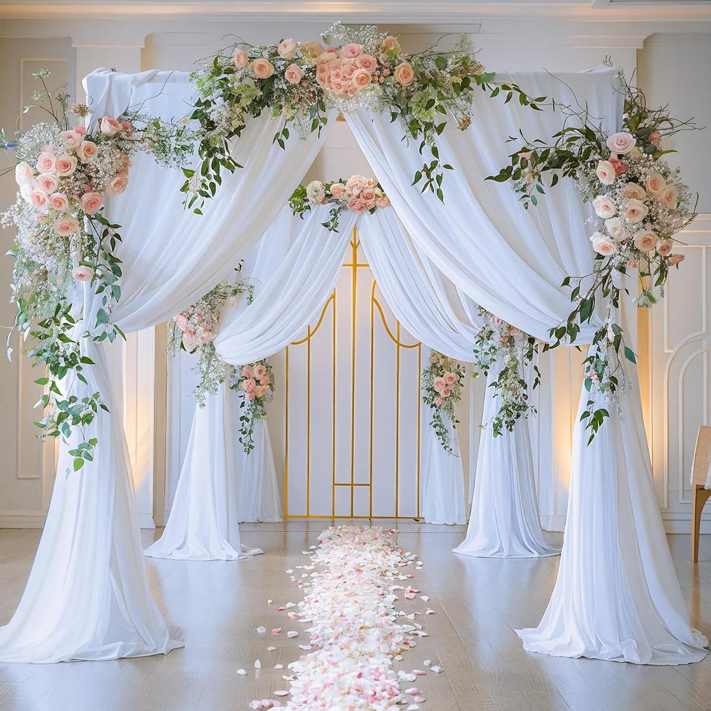 Wish Care White Chiffon Curtain Set - Wrinkle-Free Wedding Backdrop
