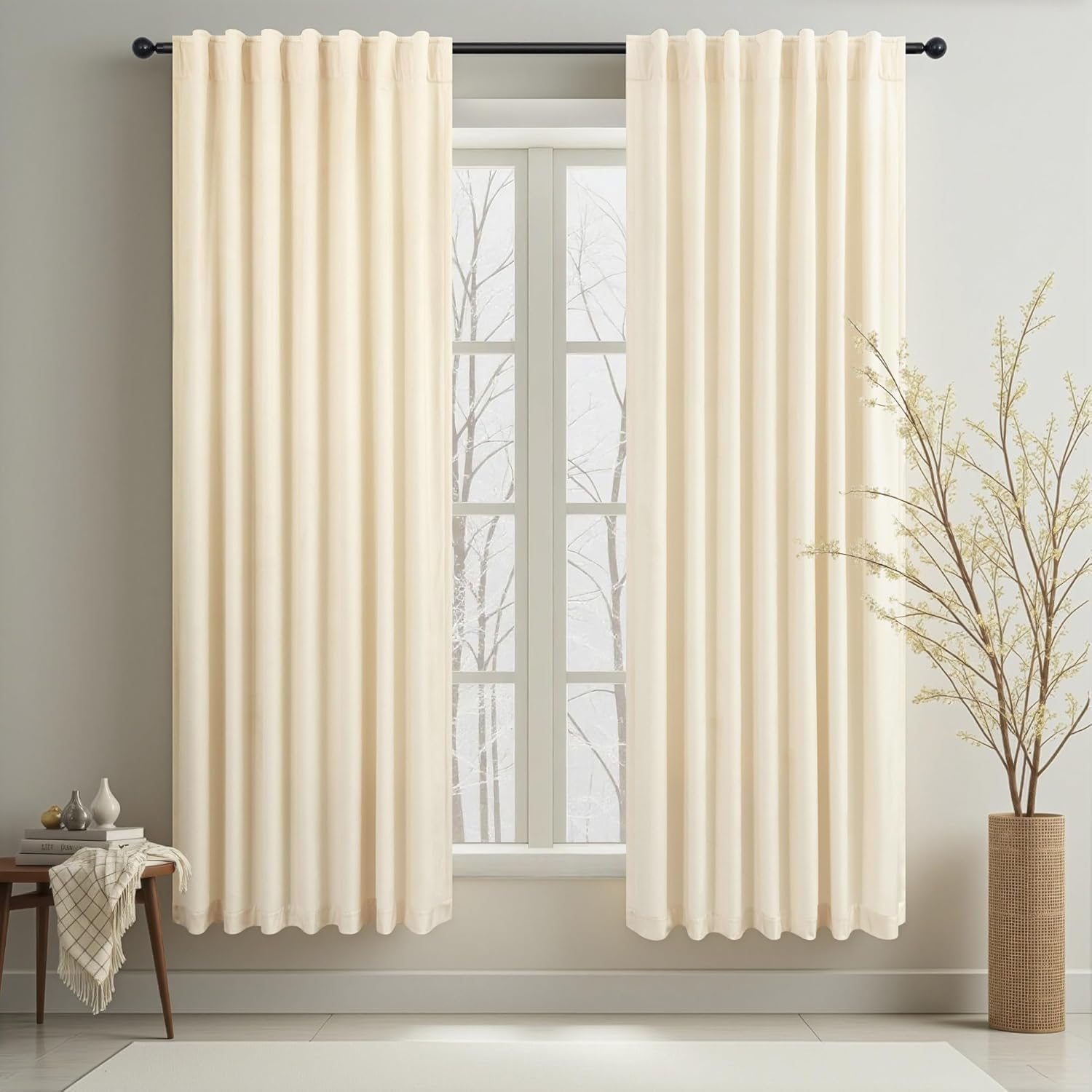 Cream Beige Velvet Room Darkening Curtains for Elegant Home Decor