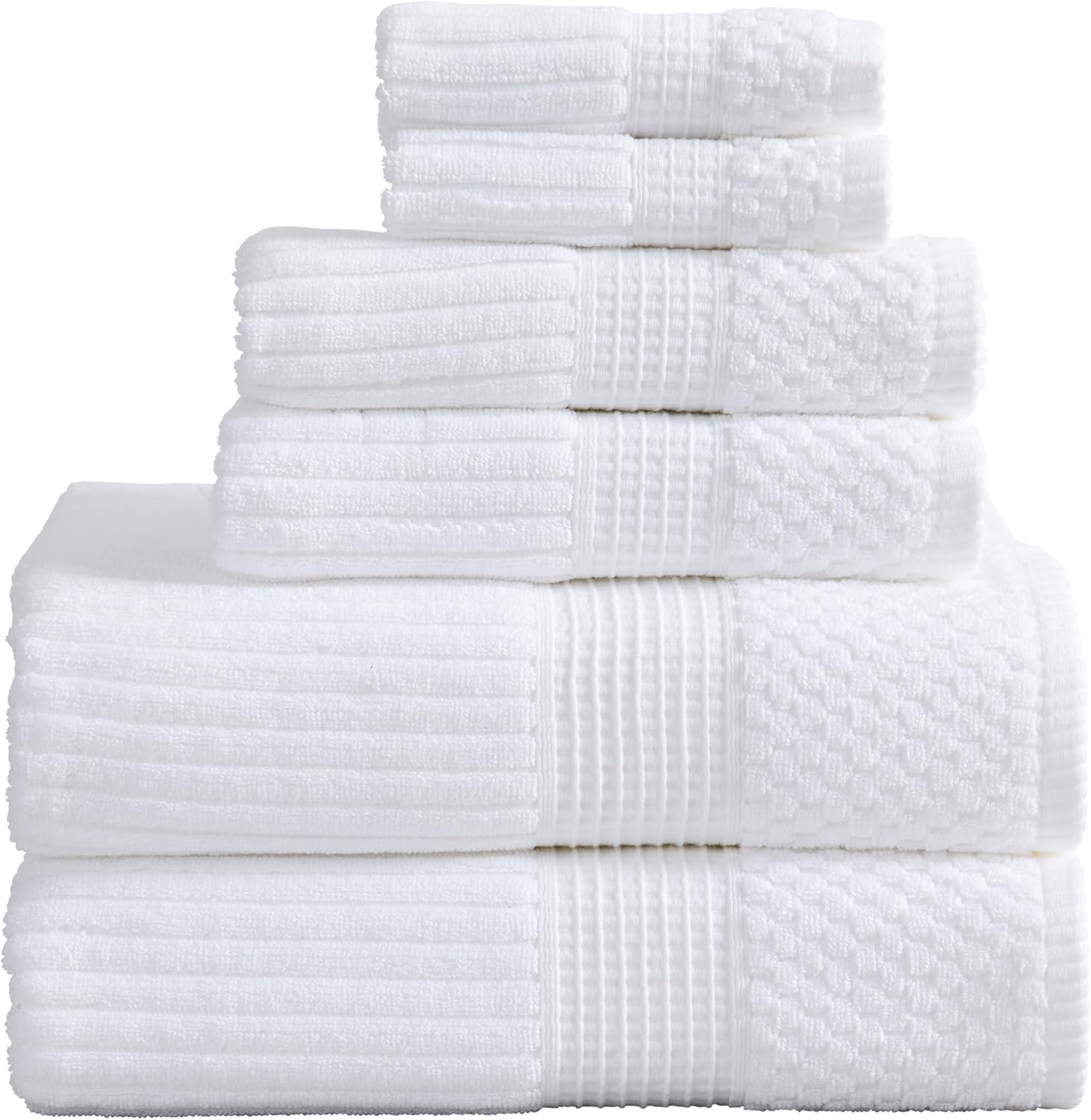 100% Cotton Bath Towel Set - 6 Piece Absorbent Quick-Dry Towels