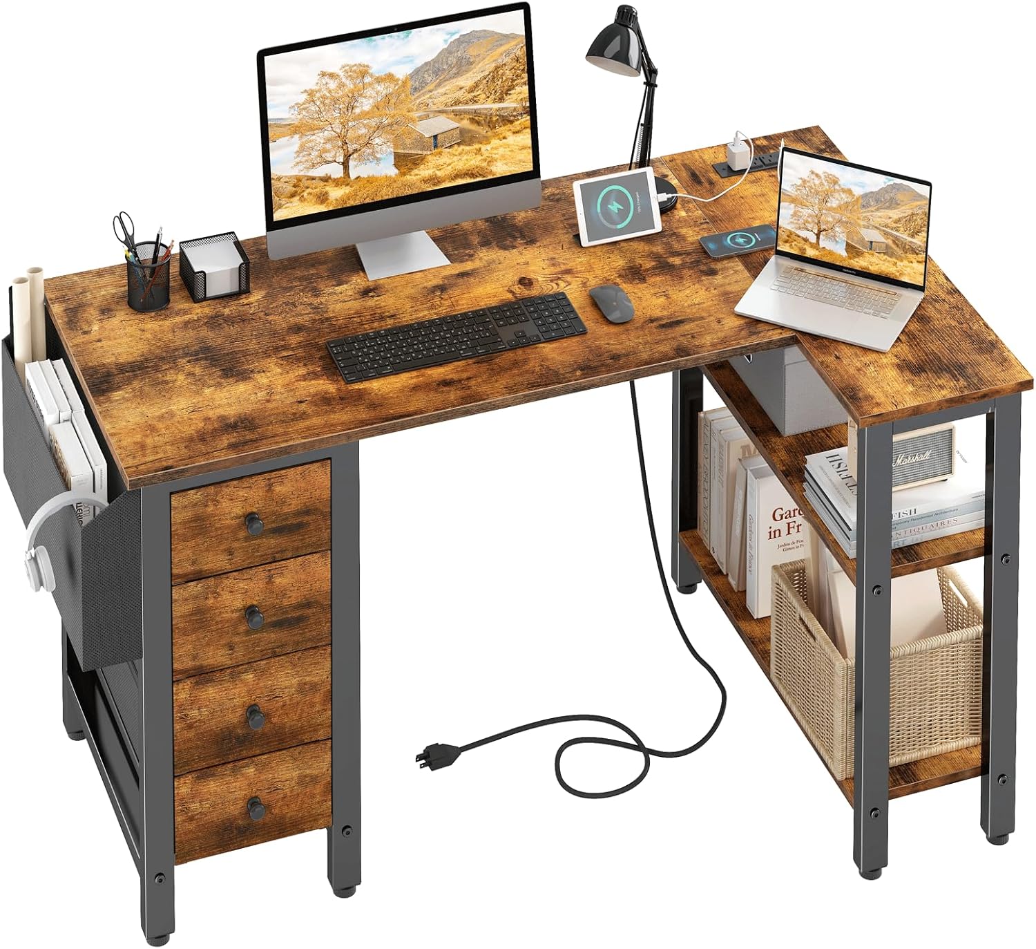 Lufeiya 47 L-Shaped Desk with Drawers & Power Outlet