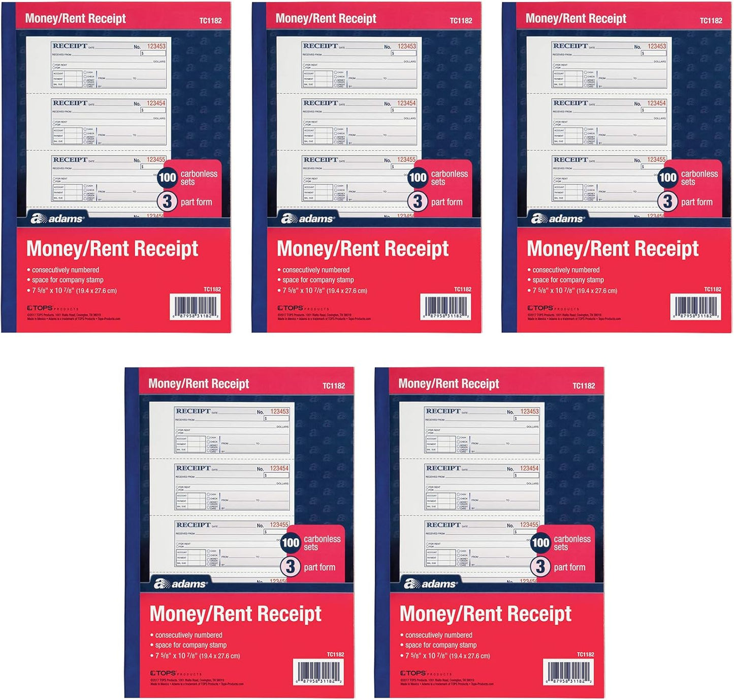 Adams Money and Rent Receipt Books for Easy Transactions