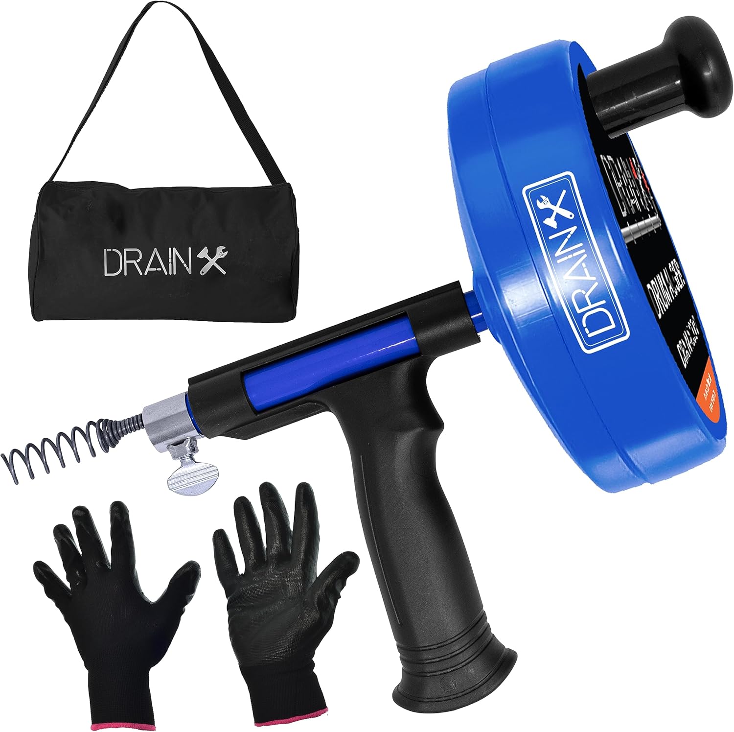 DrainX Pro 35-FT Steel Drum Auger for Easy Drain Cleaning
