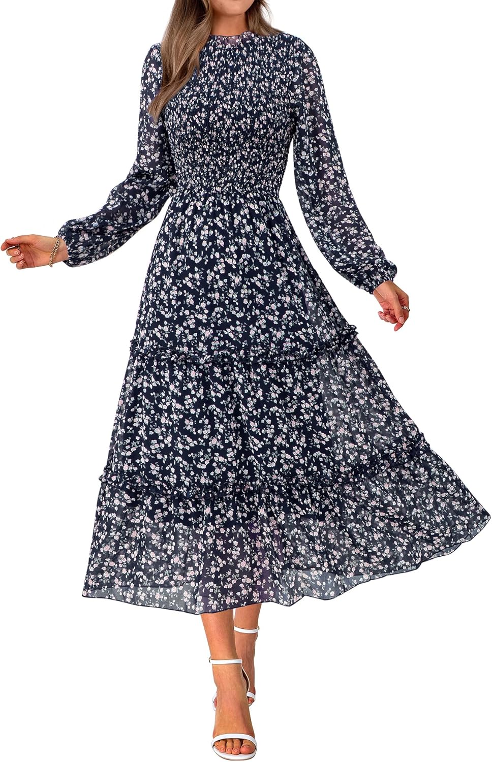 NOLLSOM Women Floral Casual Long Sleeve Maxi Dress for Fall
