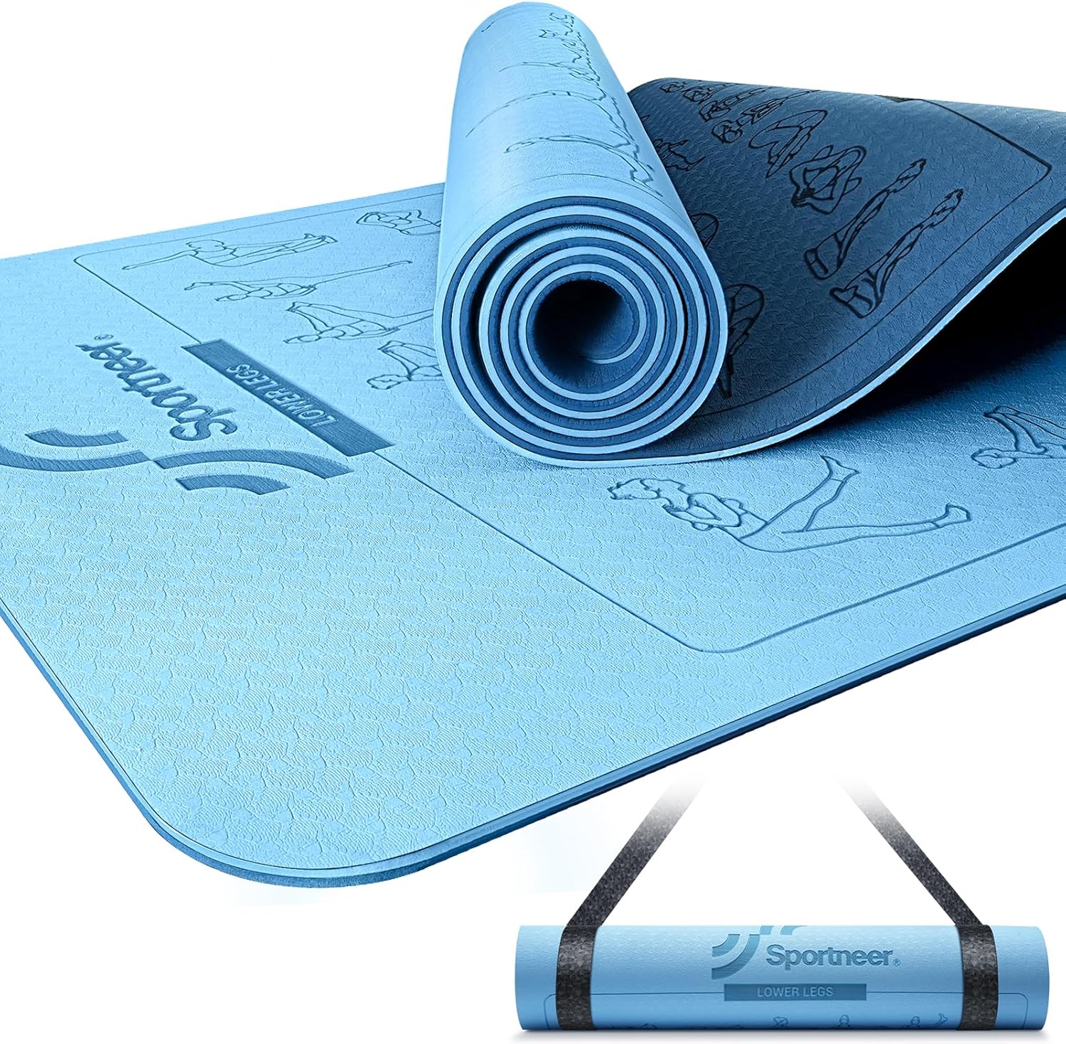 Non-Slip Sportneer Yoga Mat - Double-Sided 1/4 Thick - 24x72 - Home Gym Ready