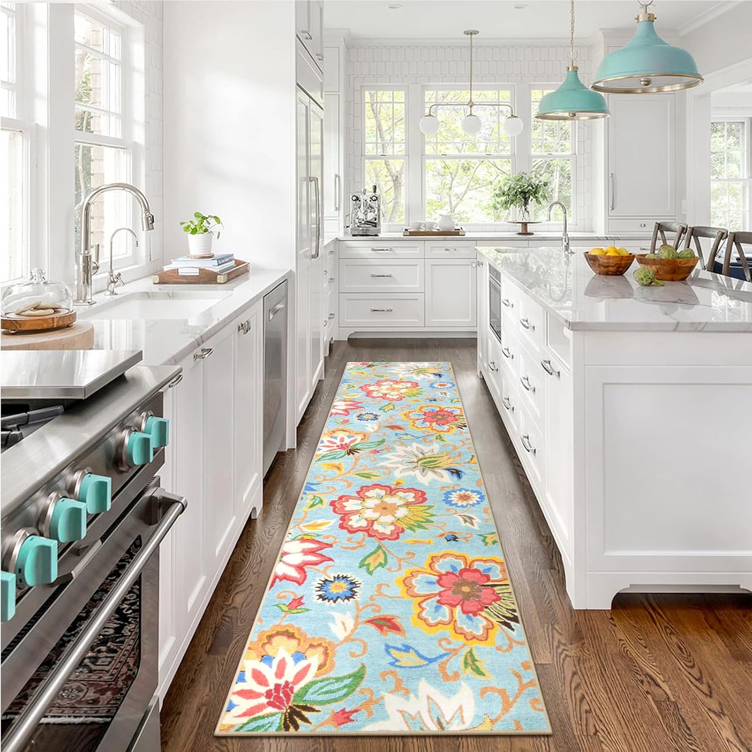 Beeiva Washable Kitchen Runner Rug, Colorful Floral Design