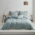 100% Linen Duvet Cover Set King Size - Dusty Blue Ruffle