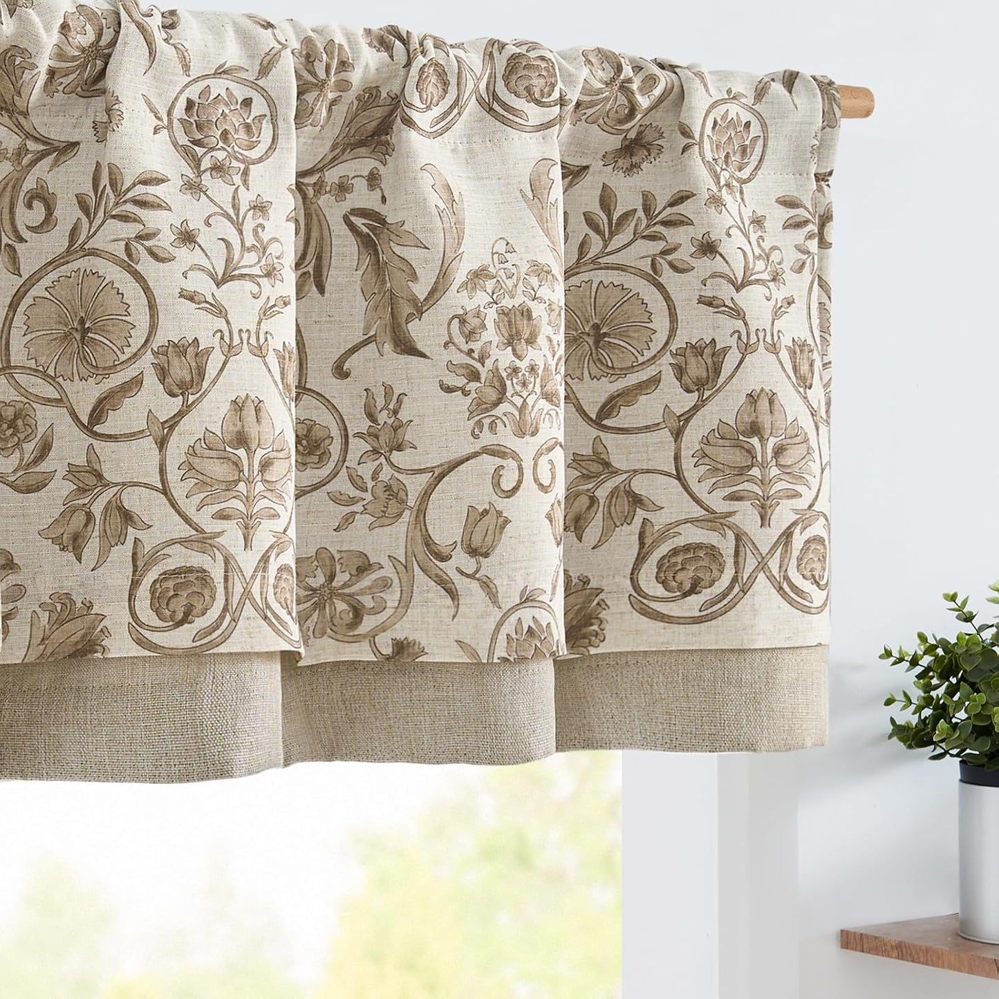 Linen Valance Kitchen Curtain Pack of 2 for Vintage Style