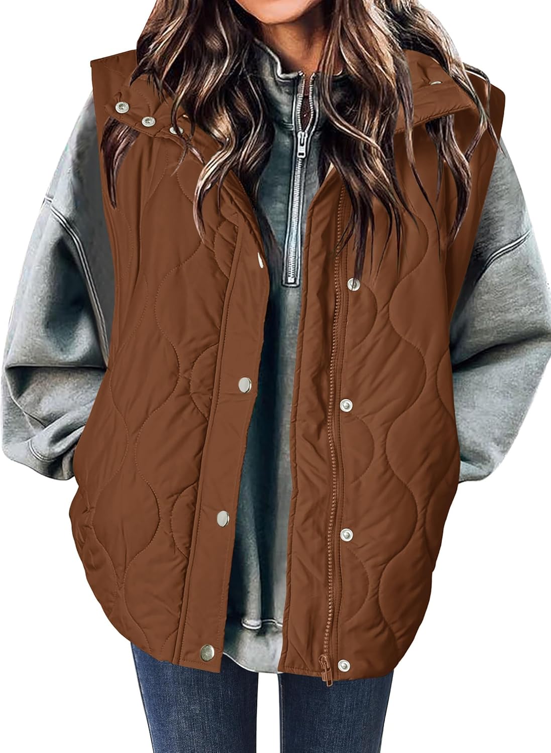 Stylish Women Puffer Vest Lightweight Quilted Jacket with Pockets