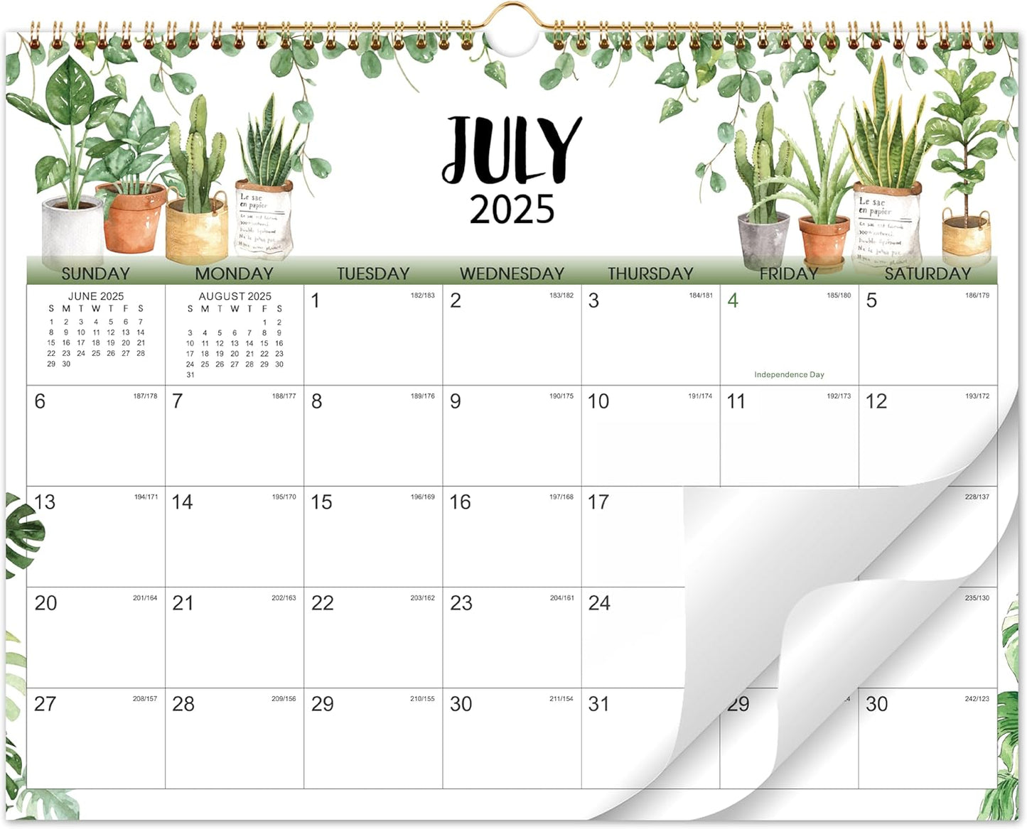 2025-2026 18-Month Wall Calendar 15 x 11.5 - Thick Paper, Twin-Wire, Julian Dates - Plants