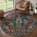 Boho Area Rug 4x4 ft Round Washable Low-Pile Rug - Vintage Medallion