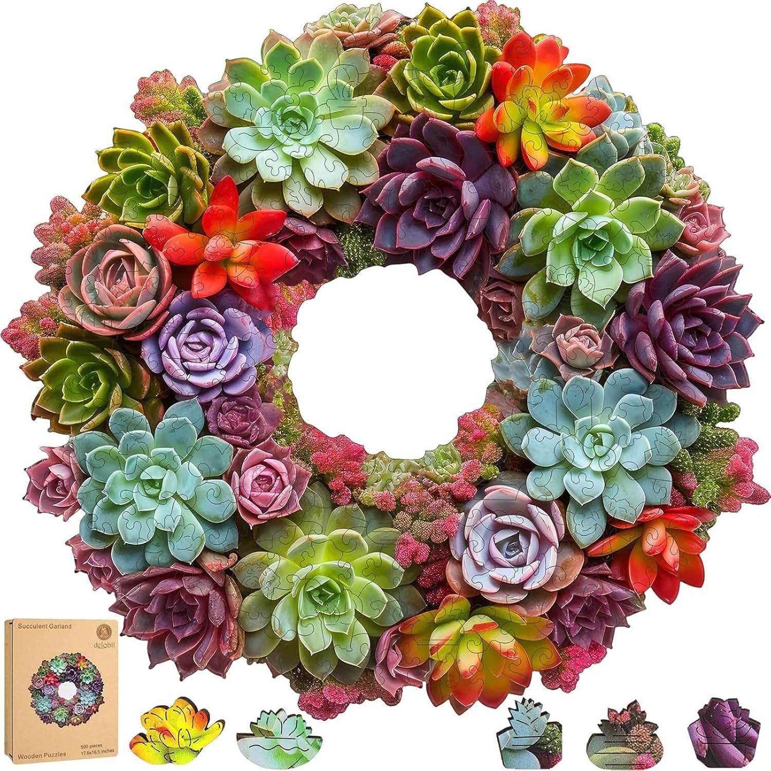 Succulent Garland Wooden Puzzles for Adults - 500 Pieces Fun