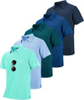 Mens Pocket Polo Shirts 5 Pack - Moisture Wicking Casual Golf Shirts