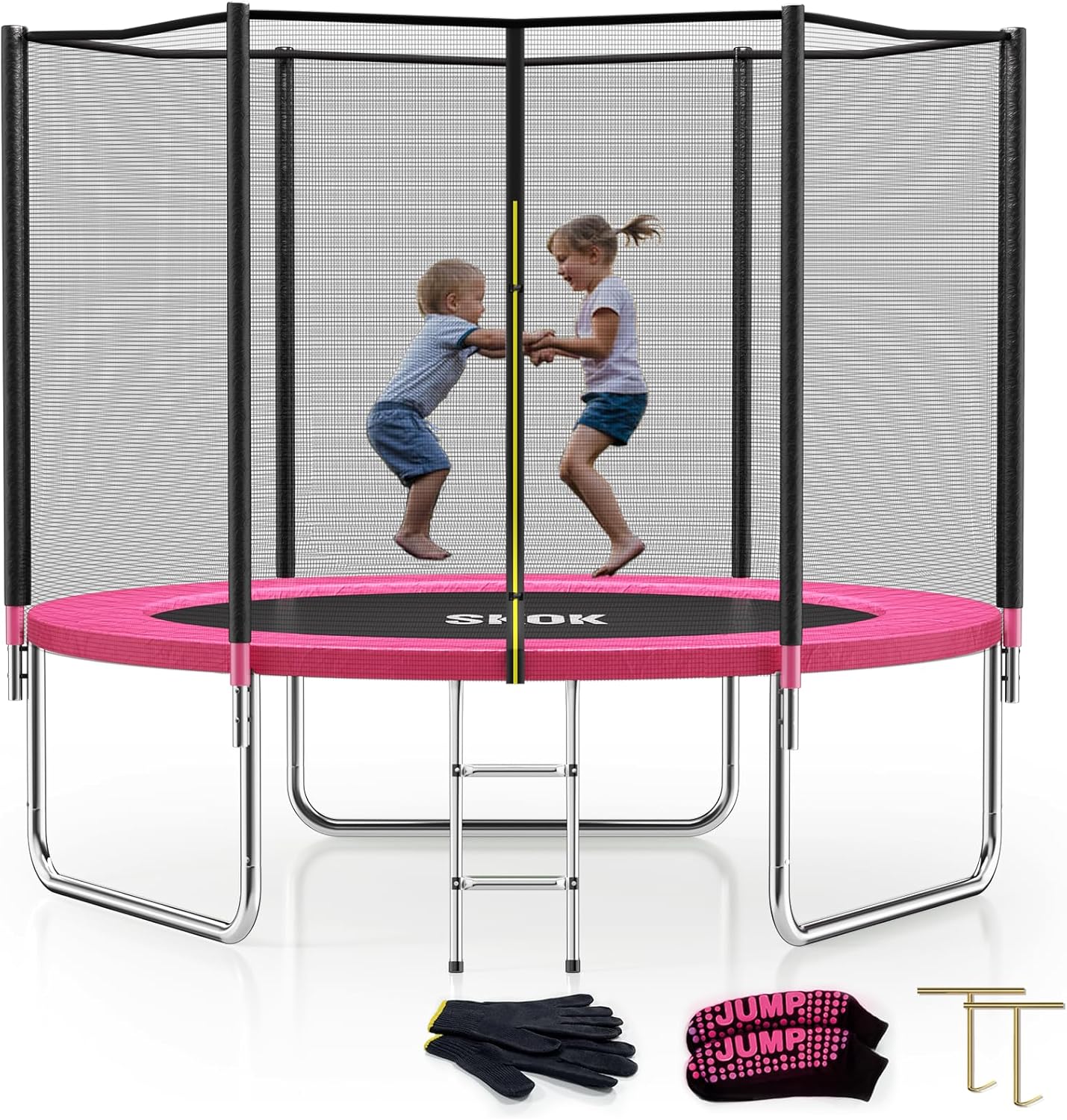SKOK Trampoline for Kids and Adults with Enclosure Net and Hoop
