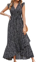 Summer Floral Maxi Wrap Dress - Flowy Ruffle V Neck for Vacation