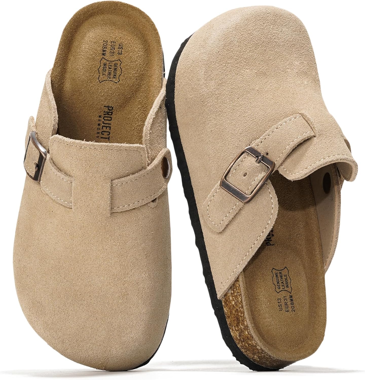 Genuine Leather Kids Clogs with Cork Footbed for Comfort