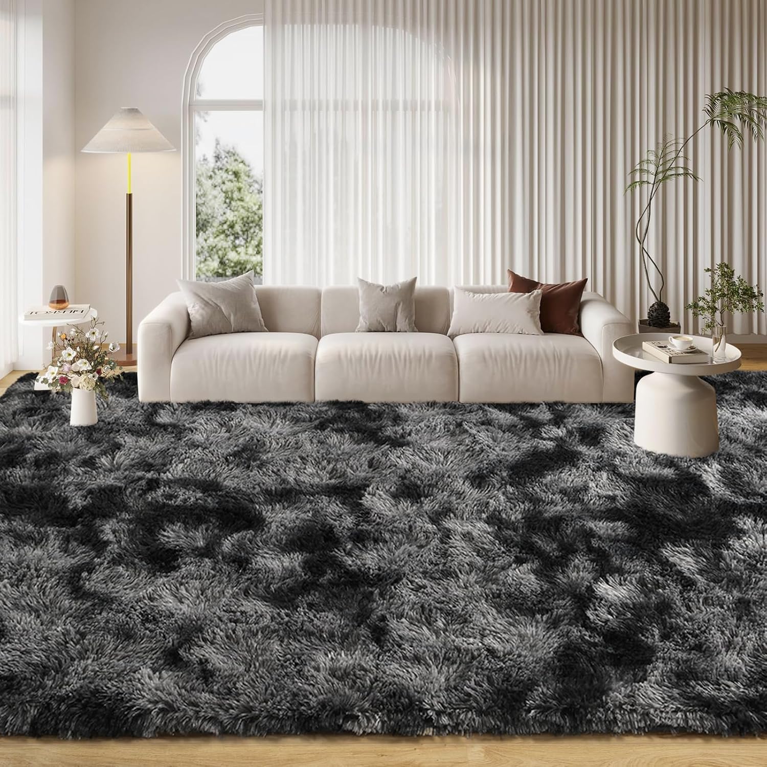 Soft Dark Grey Fluffy Area Rug for Living Room and Bedroom