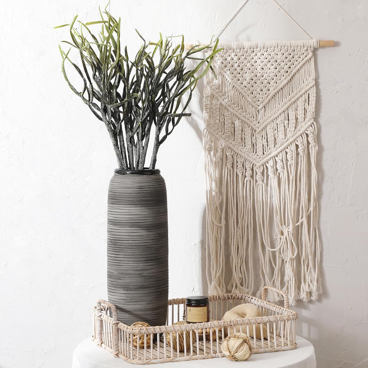 ALMA Black Tall Floor Vase for Pampas Grass, Unique Home Decor