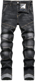 Men's Slim Fit Stretch Ripped Jeans - Distressed Straight Leg JUNBAOSS