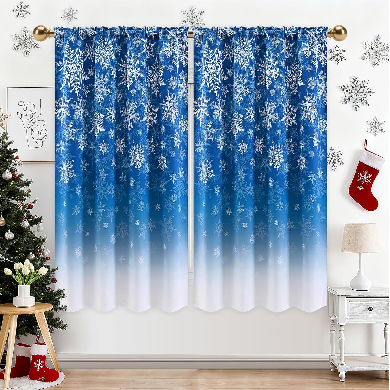 Yinhua Christmas Curtains for Living Room with Snowflake Design