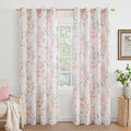 Pink Floral Linen Curtains 95 in Panels - Light Filtering Privacy