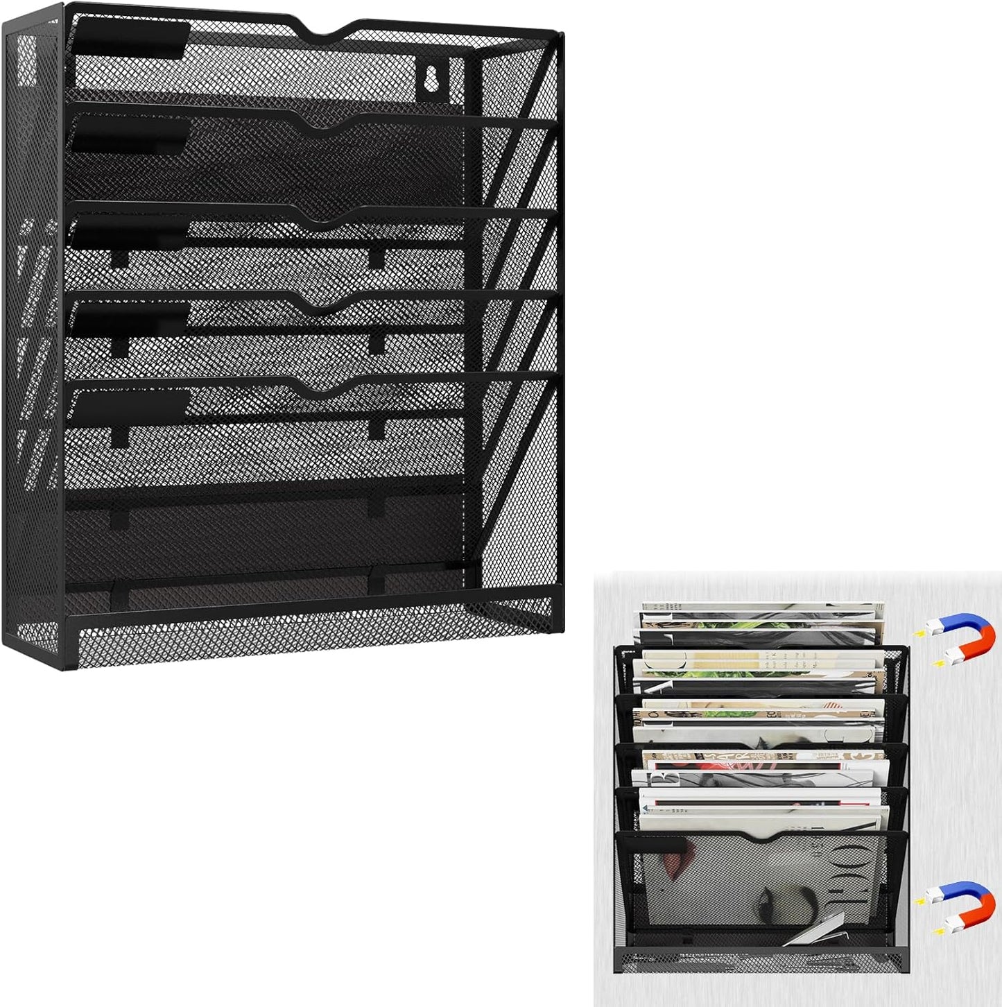 6 Tier Magnetic File Holder: Large Capacity Wall Organizer