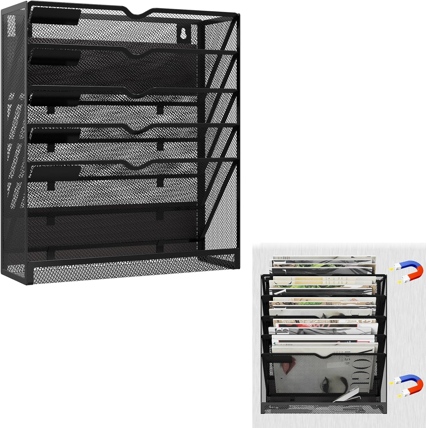 6 Tier Magnetic File Holder: Large Capacity Wall Organizer