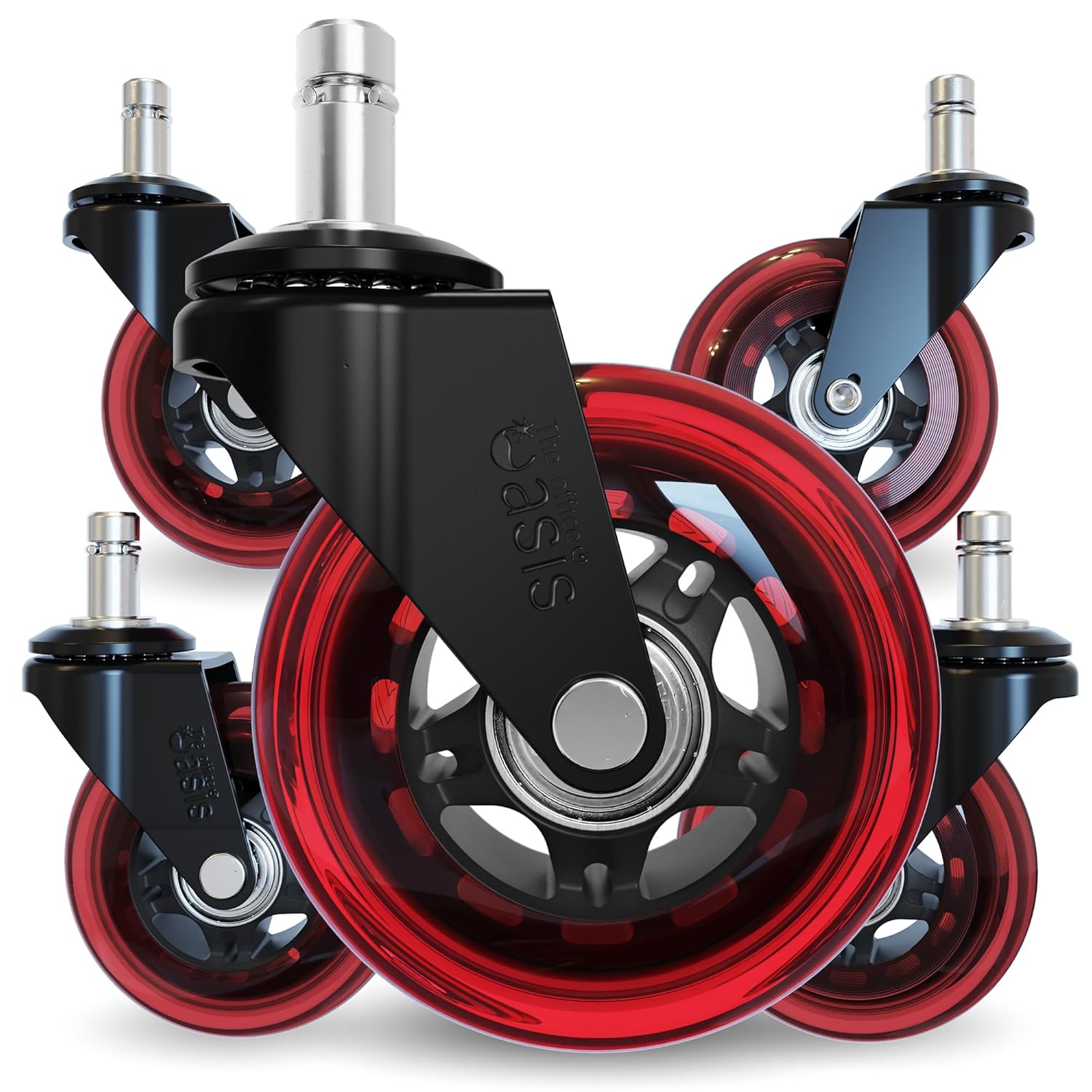 Silent Glide Rollerblade Chair Wheels - Safe on Any Floor - Easy Install - Set of 5 - Red