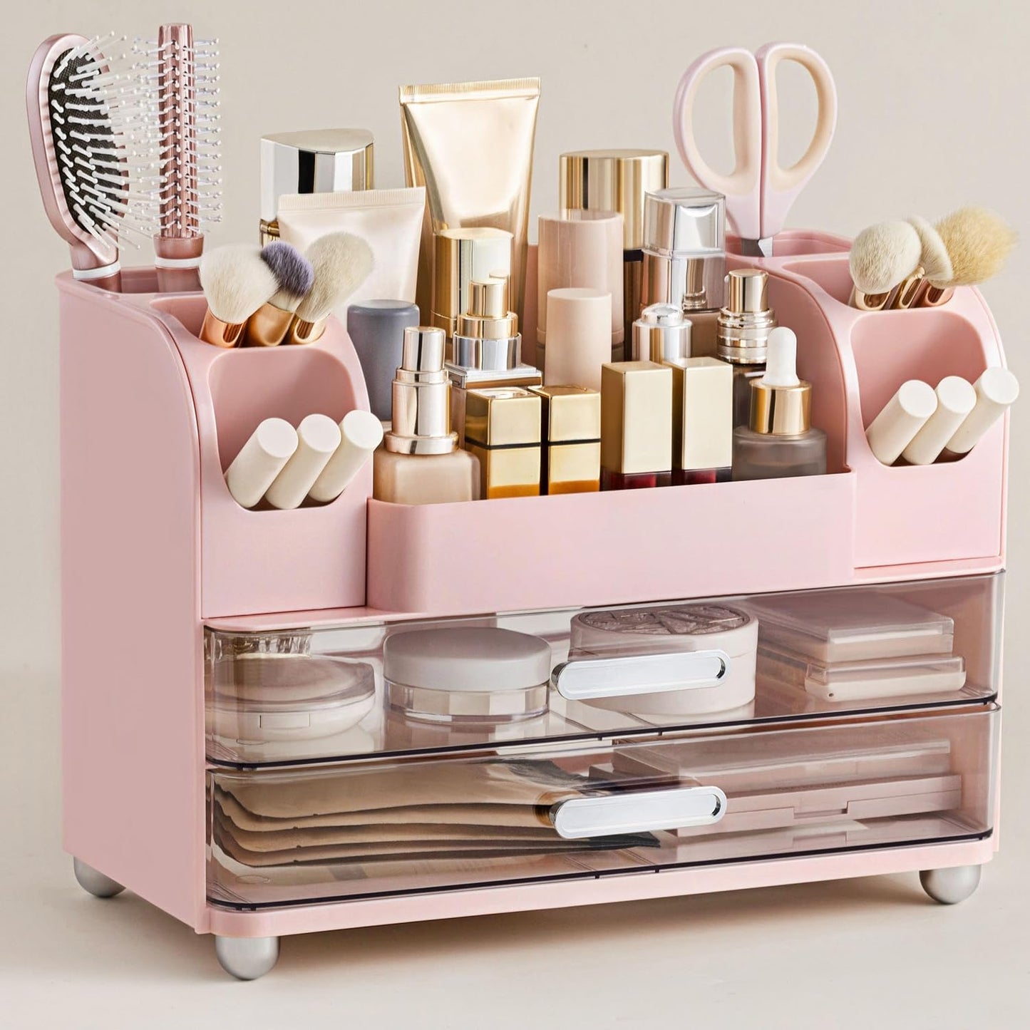 HBlife Makeup Organizer for Vanity with Brush Holder and Drawers