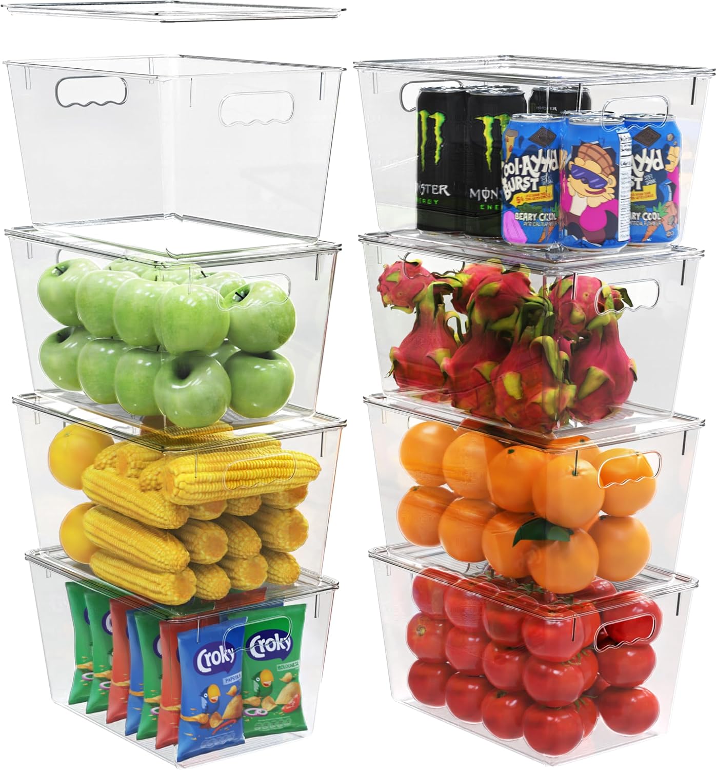 Large Clear Cabinet Storage Bins with Lids - Stackable Design