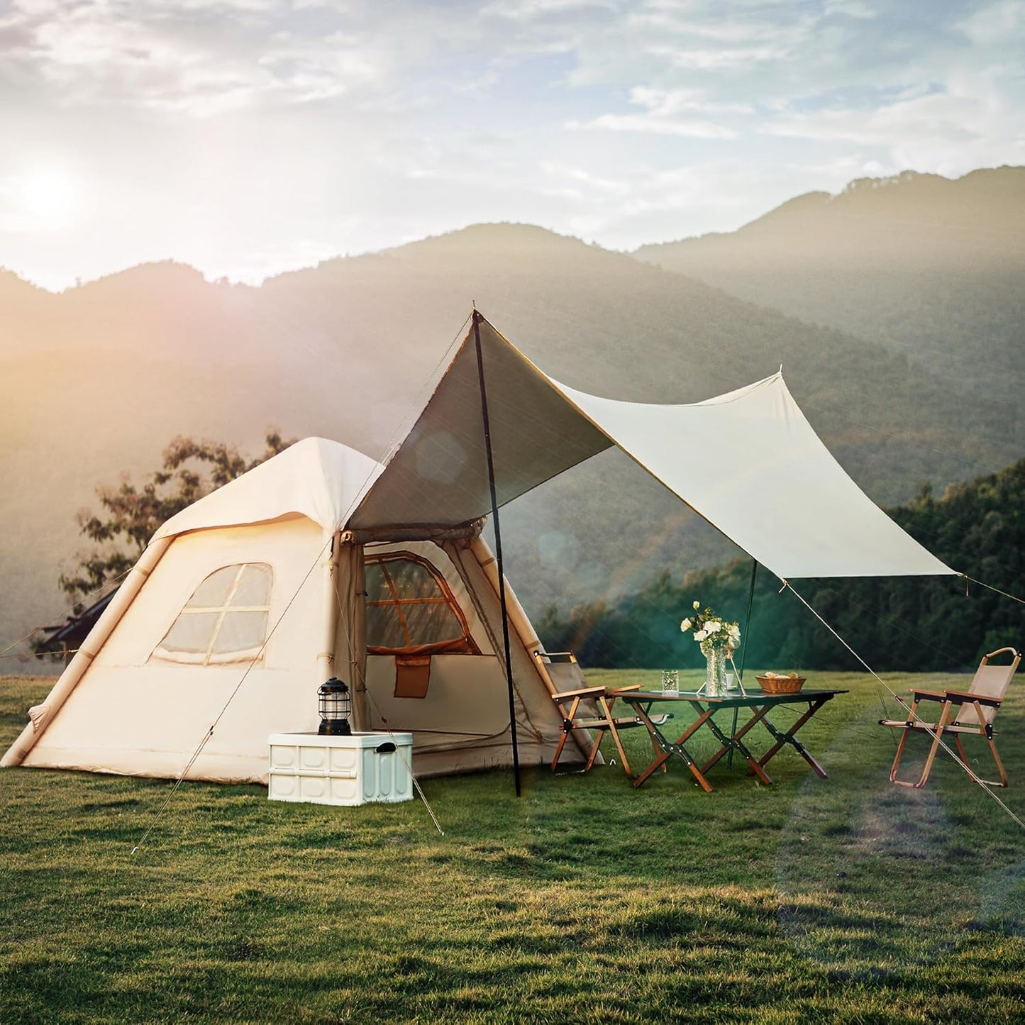 YOLENY Inflatable Camping Tent: Extended Canopy, Easy Set-up for 4