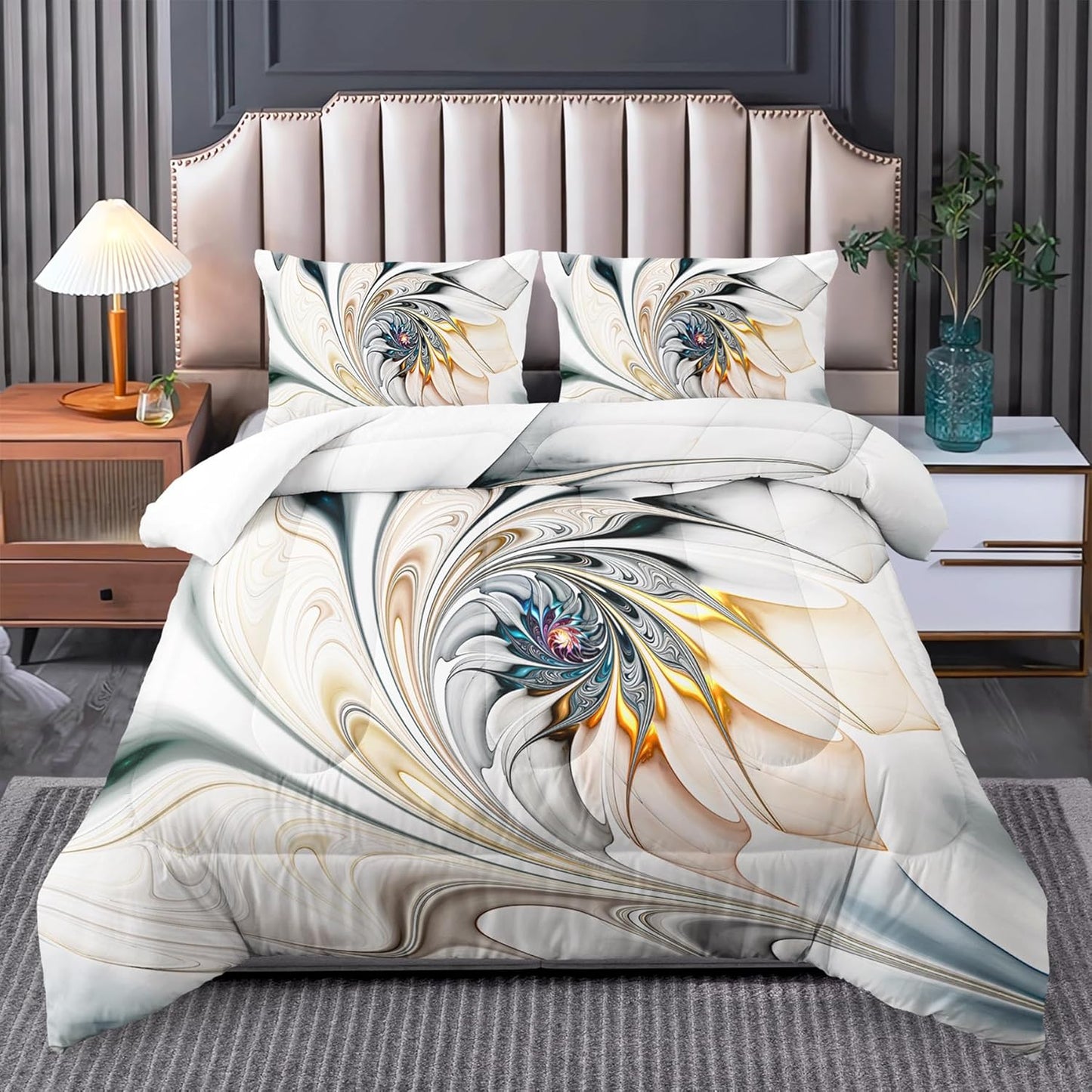 Queen Size Bedding Set Marble for Elegant Bedroom Decor