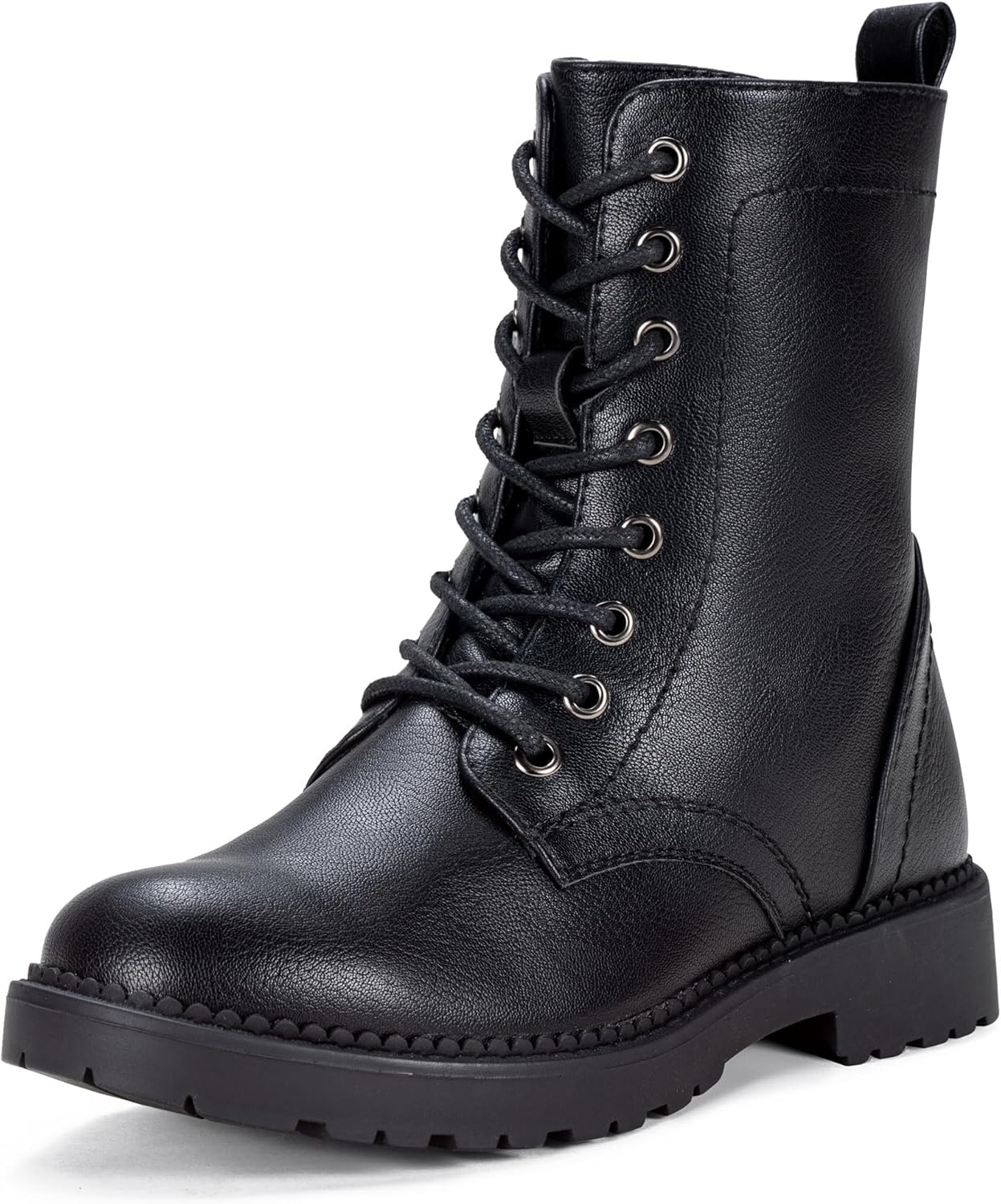 Vepose Women's Combat Ankle Black Flat Boots for Stylish Comfort