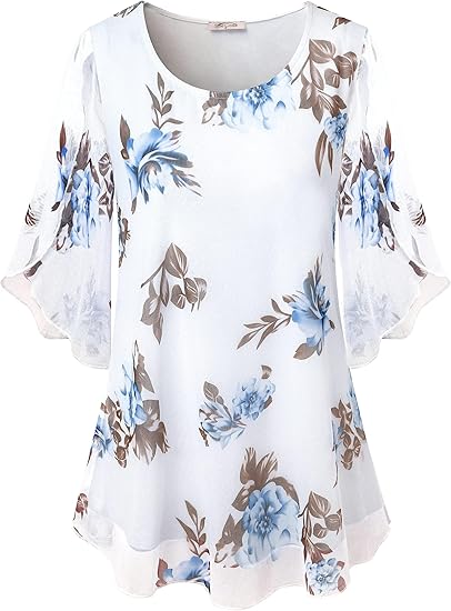SeSe Code Womens Ruffle 3/4 Sleeve Mesh Blouses for Style