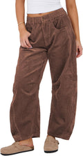SeekMe Women's Corduroy Barrel Pants Mid-Rise Wide Leg - Comfortable
