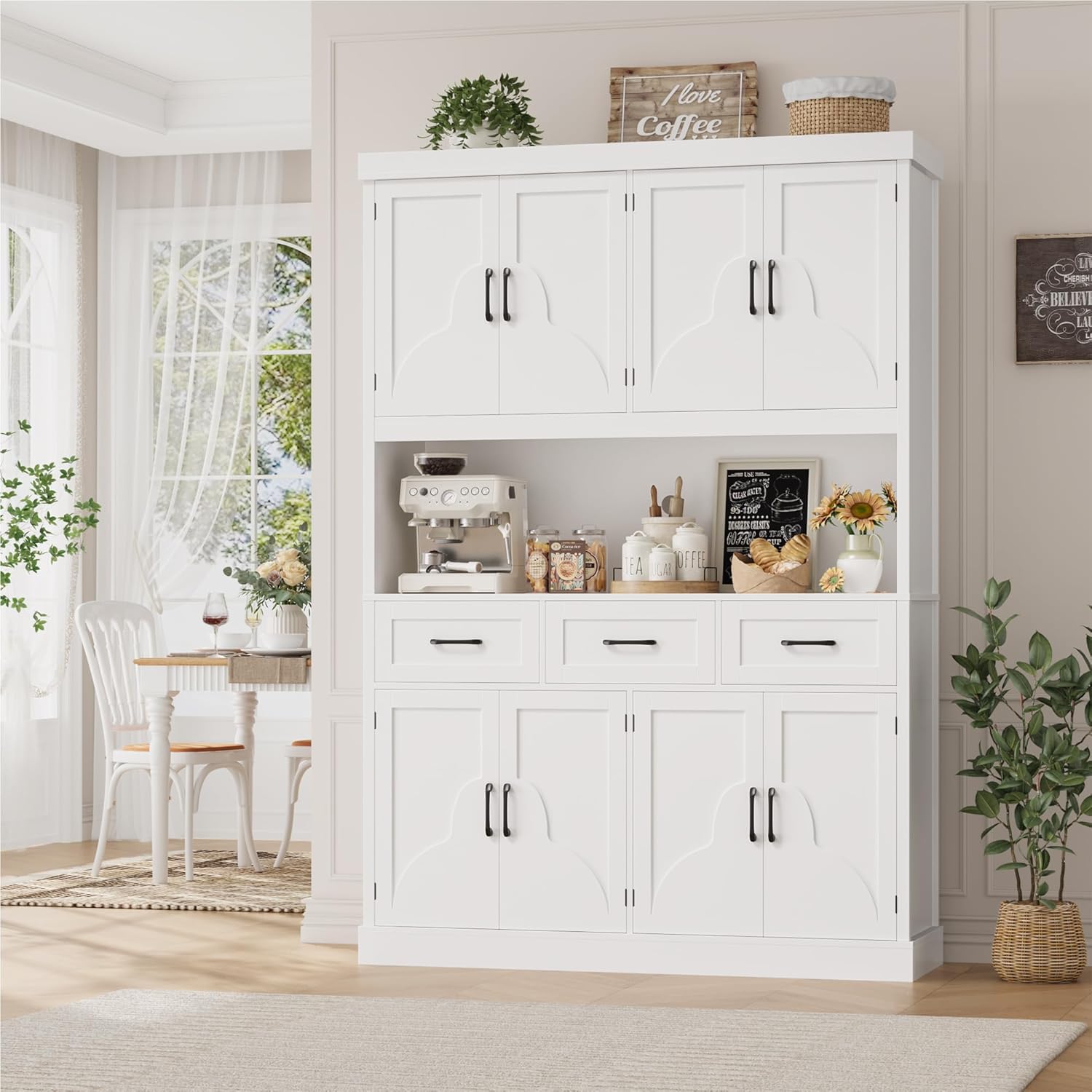 Modern Tall Kitchen Pantry with Microwave Stand