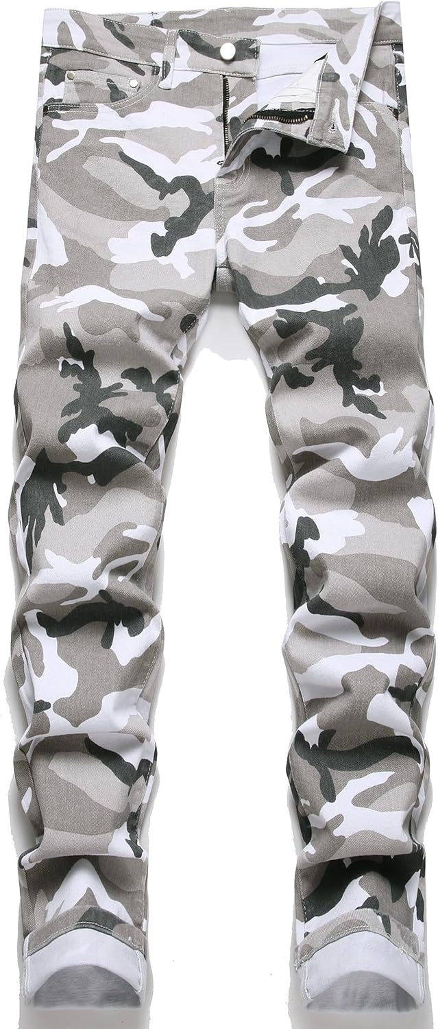 OIIIO Men's Patch Ripped Stretch Regular Fit Jean for Comfort