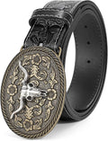 BELTROAD Western Leather Belt for Men - Embossed Cowboy Style