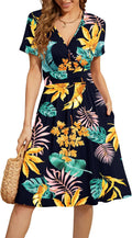 WEACZZY Women's Summer V-Neck Floral Party Dress with Pockets Jewelry