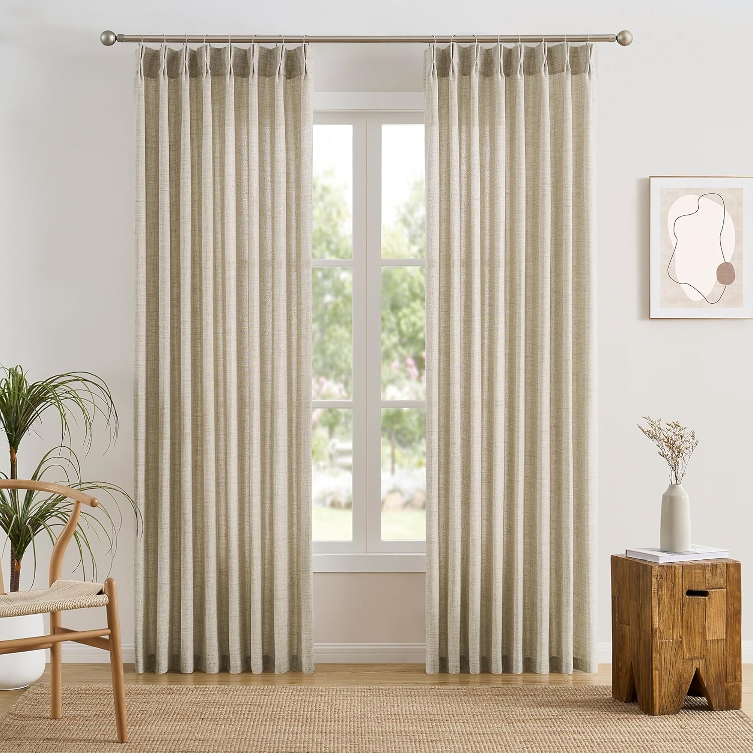 RAIN CITY Beige Pinch Pleated Sheer Curtains for Elegant Spaces