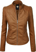 Faux Leather Moto Biker Jacket with Removable Hood - Tailored Fit