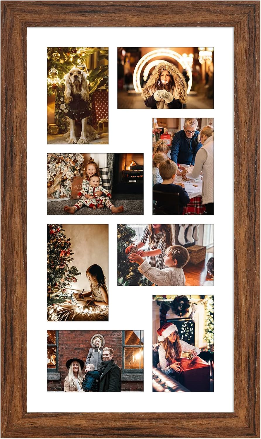 11.8x21.8 Picture Frame Collage for 8 Photos in Carbonized Brown