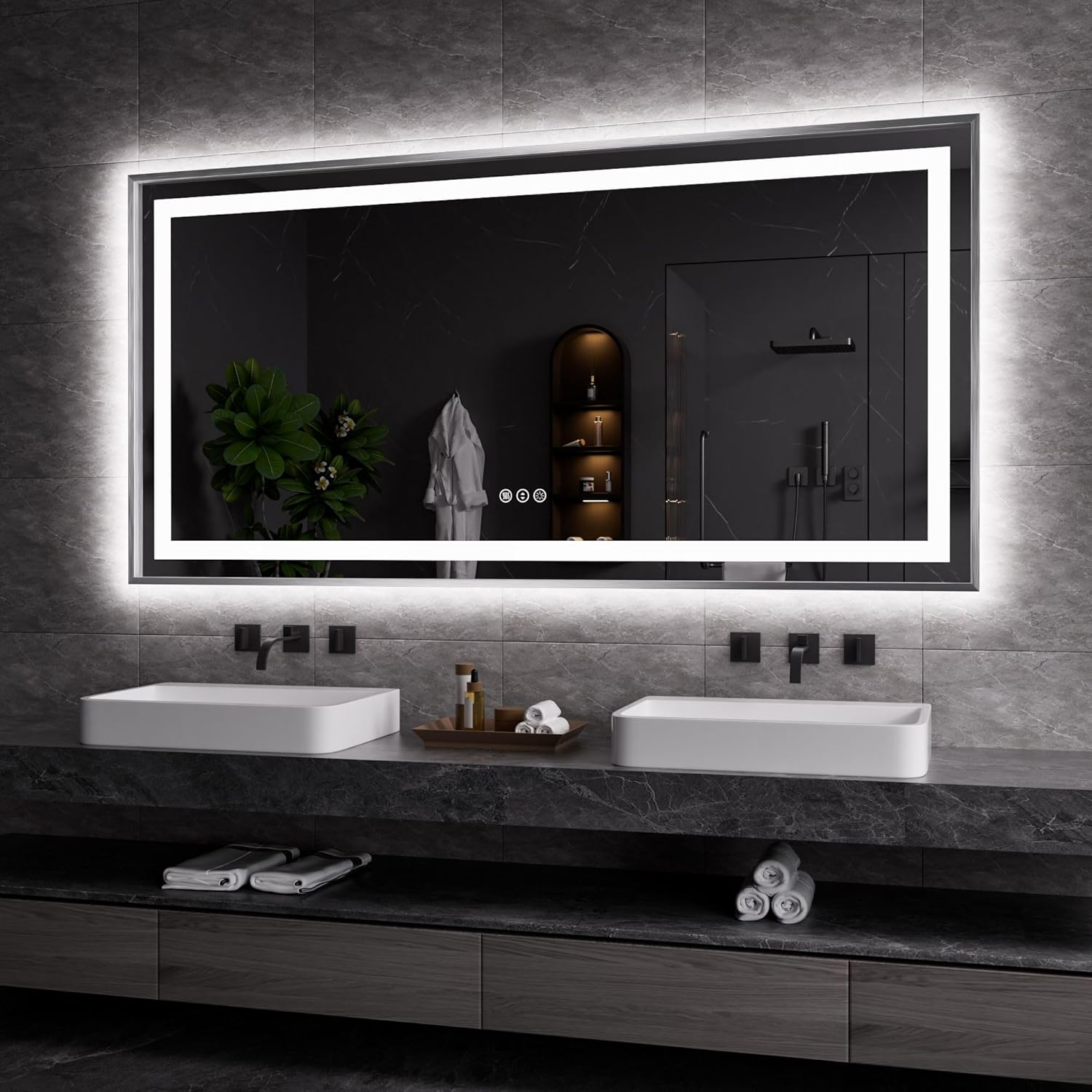 Amorho 72in x 36in LED Bathroom Mirror with Front Light & Backlit