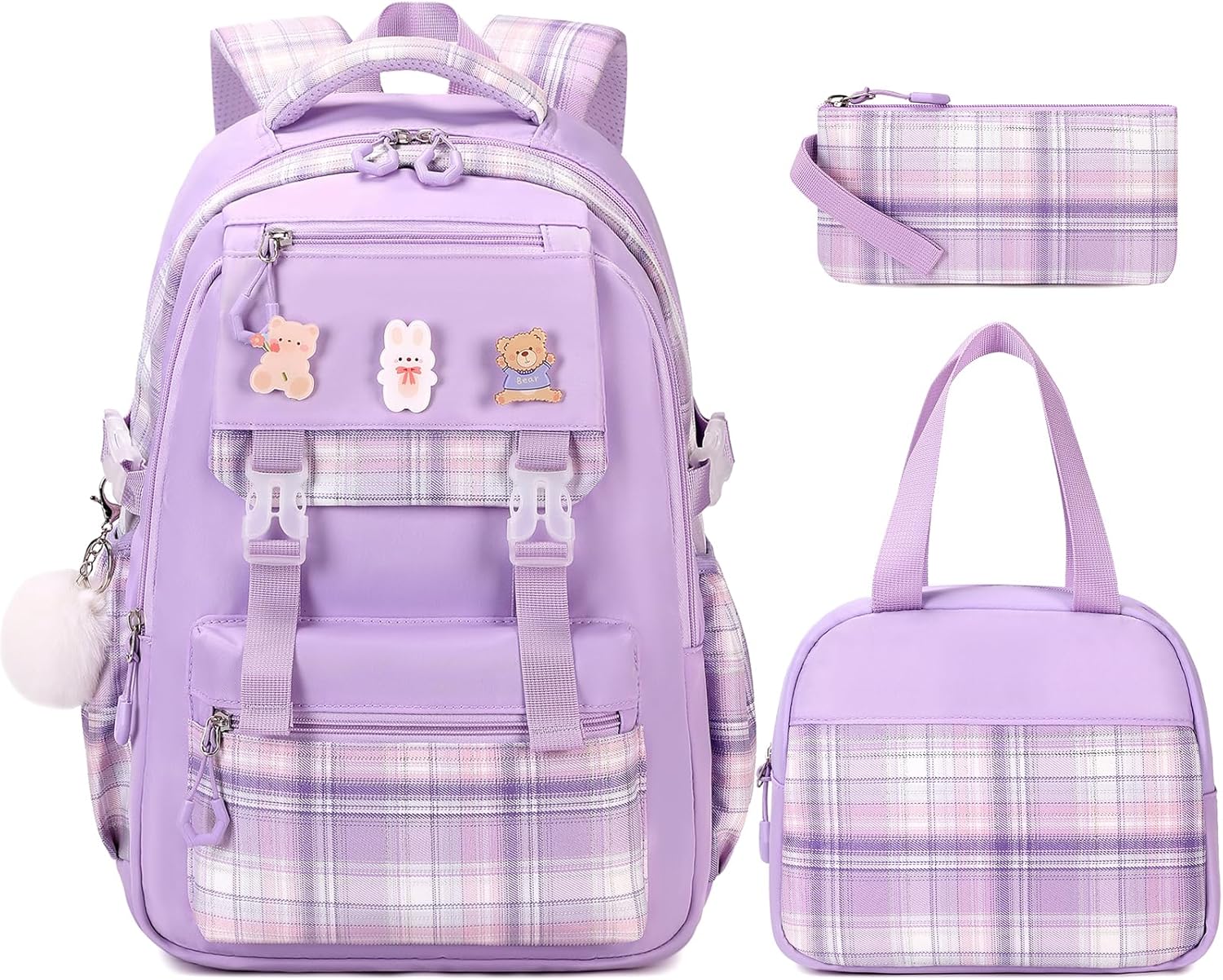3PCS School Backpack Set for Girls with Lunch Box and Pencil Case