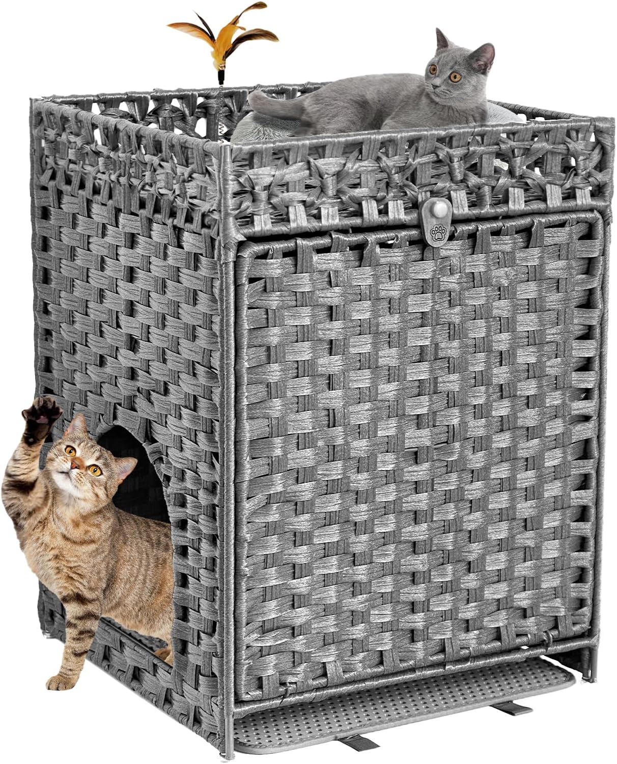 KOUSEI Handwoven Rattan Cat Litter Box Enclosure Furniture