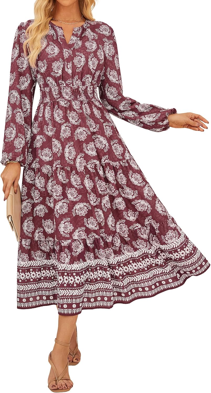 Floral Long Sleeve Maxi Dress for Women - Perfect for Weddings