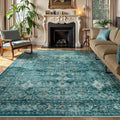 Vintage 8x10 Washable Blue Rug for Living Room - Soft, Non Slip