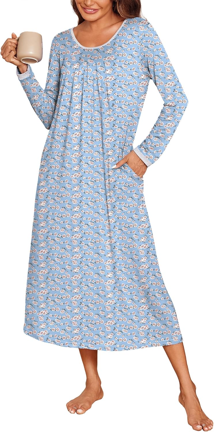 Ekouaer Long Nightgowns for Women with Pockets and Comfort